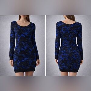 Material Girl Blue and Black Long Sleeve Bodycon Dress